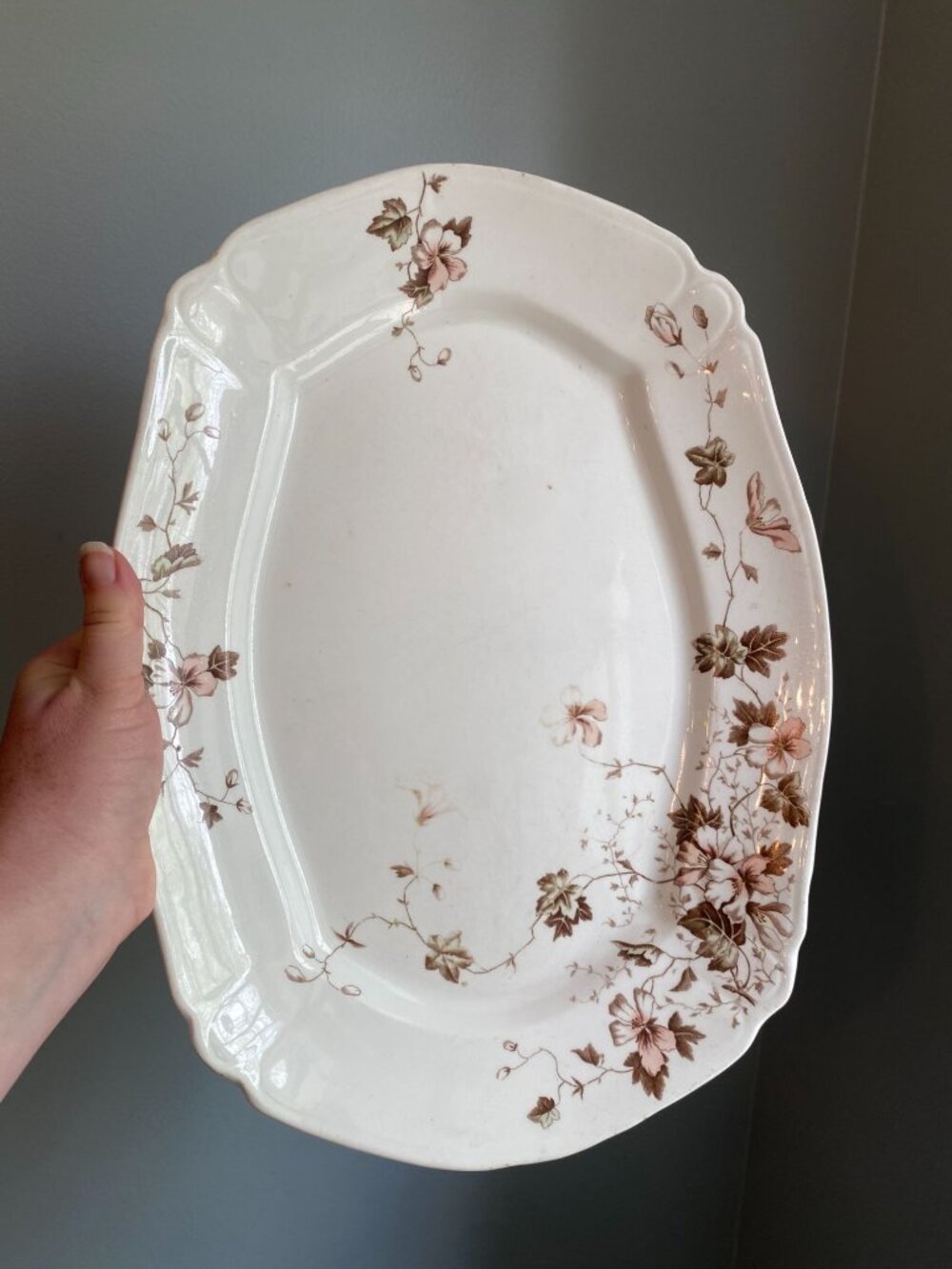 J&G Meakin England Azalea Semi-Porcelain Oval Floral Serving Platter 16"x11" Vin